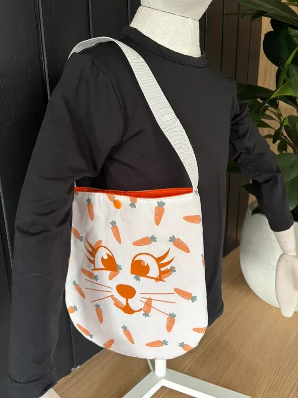 Sac besace enfant (modèle court) - Tête de lapin | Pivoine et Coton