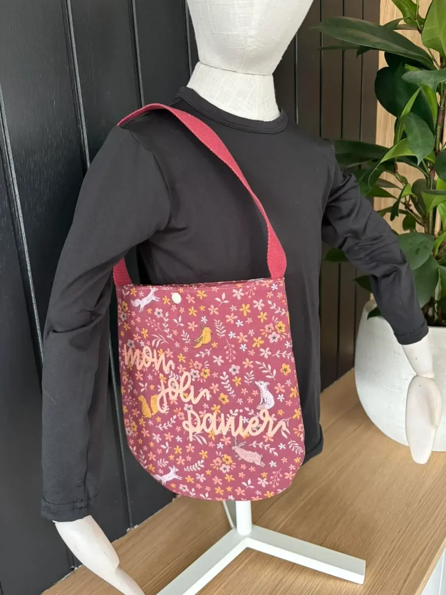 Sac besace enfant (modèle court) - renard et lapins | Pivoine et Coton